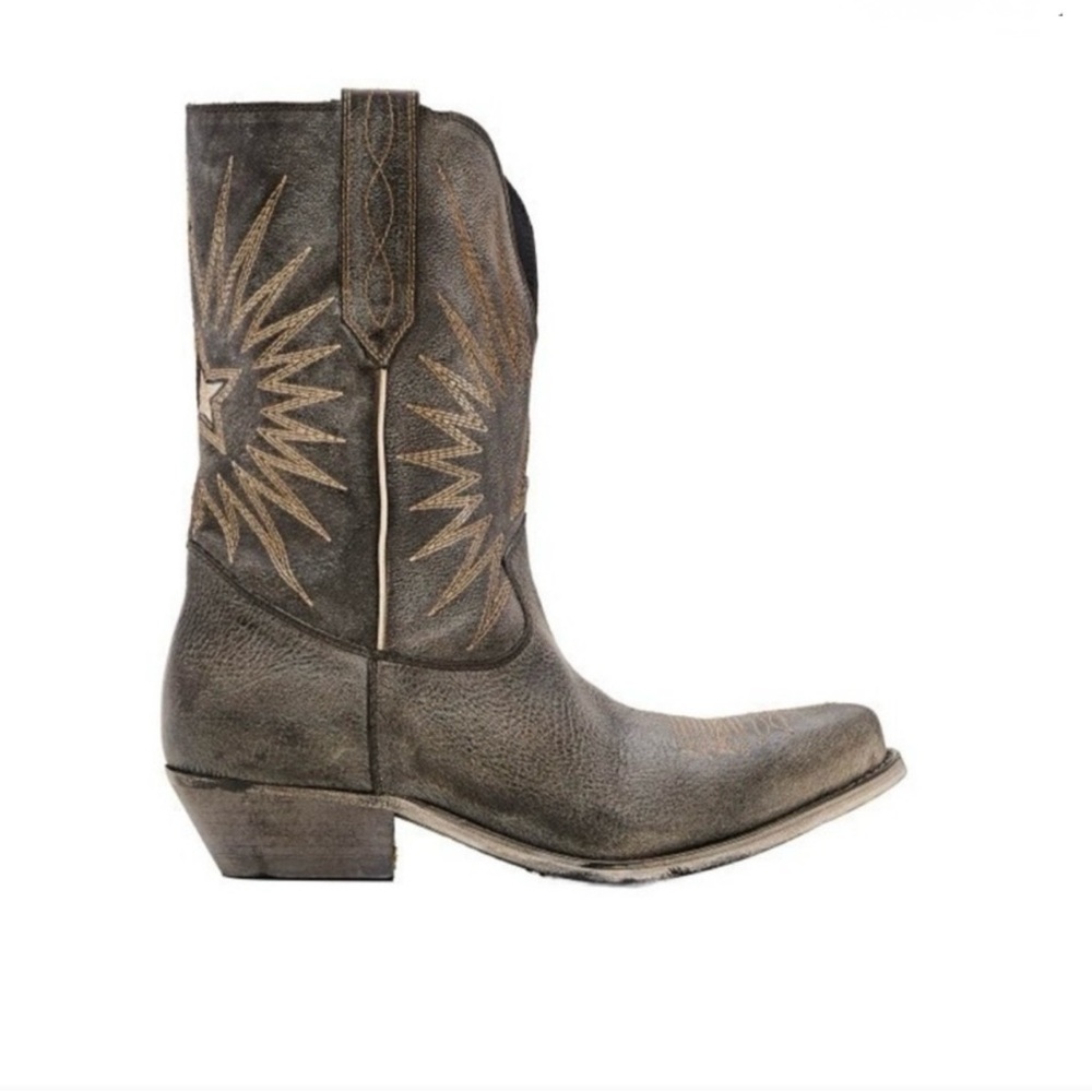 Golden Goose Wish Star Short Black Distressed Western Boots 35=5